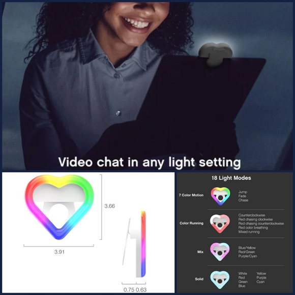 🍁3/$15 NWT OnAir RGB Heart-Shaped Selfie Light - Picture 3 of 3